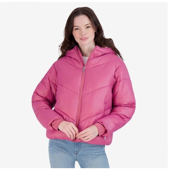 SPYDER Womens Super Puff Hooded Jacket Puffer Coat Packable Rose Wine Pink - Picture 3 of 4